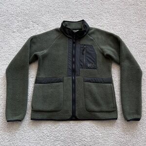 Helly Hansen Sherpa Fleece Jacket Womens S Green Full Zip Chest Pocket Outdoor
